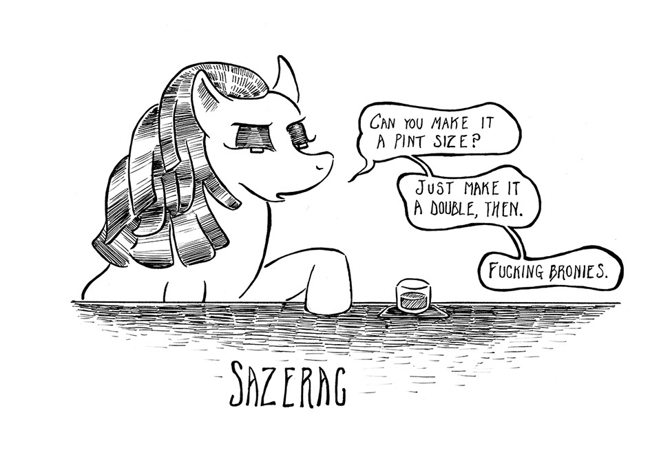 One panel comic about a pony ordering a Sazerac